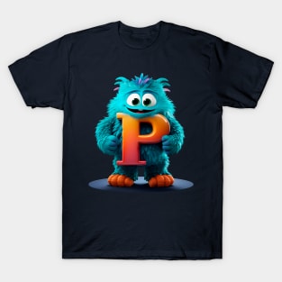 Cute Monster for Kids Alphabet Letter P Funny Back to School T-Shirt